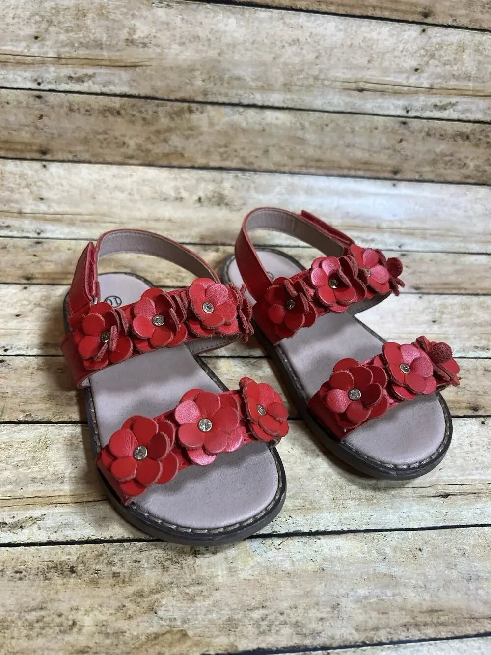 Love and Grow Red Floral Leather Sandals Toddler Girls size 10